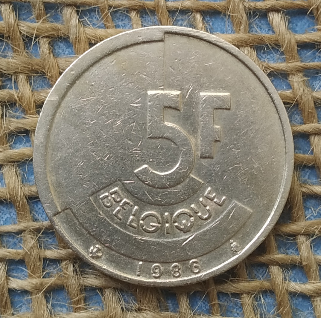 5 франкiв 1986 року. Бельгiя