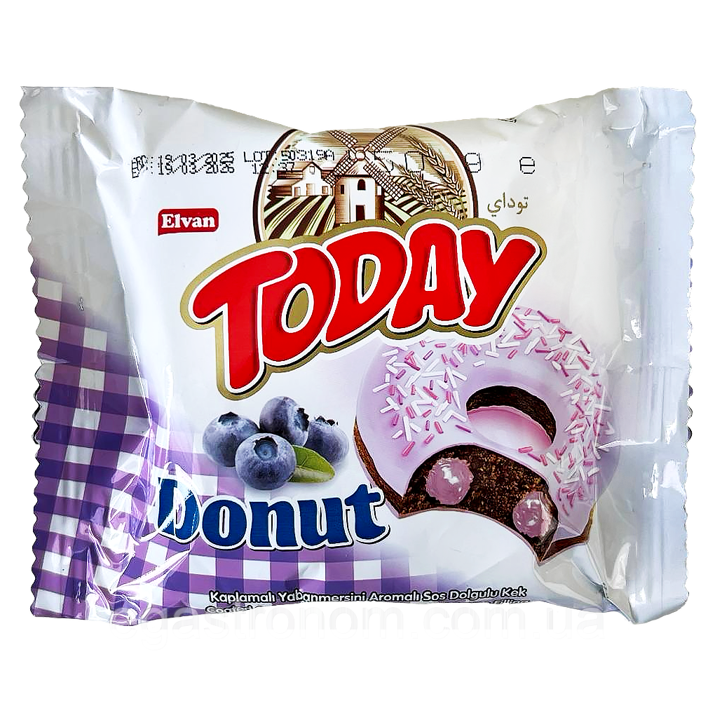Пончик з чорничною начинкою Тудей Today 50g 24шт/ящ (Код: 00-00017705), фото 1