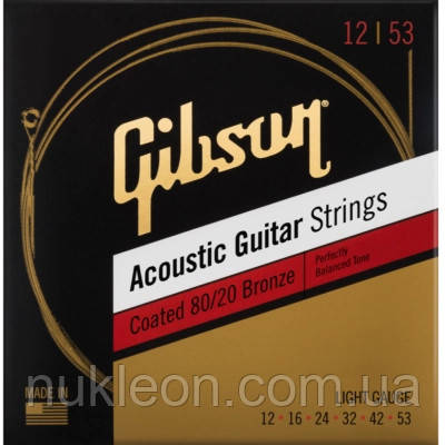 Популярний! Струни для гітари Gibson SAG-CBRW12 Coated 80/20 Bronze Acoustic Guitar Strings Light (12-53) (231954) - Краща якість