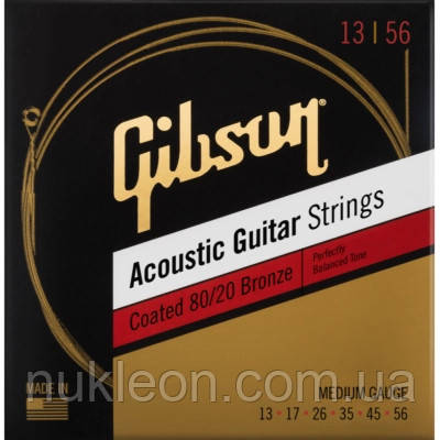 Популярний! Струни для гітари Gibson SAG-CBRW13 Coated 80/20 Bronze Acoustic Guitar Strings Medium (13-56) (231955) - Краща якість