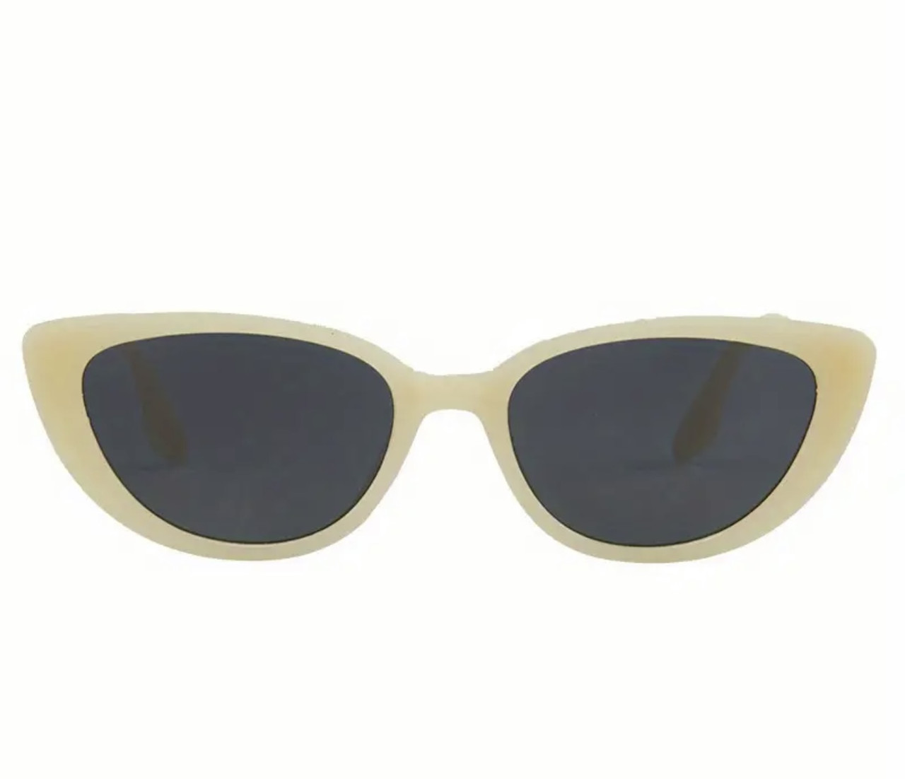 Жіночі сонцезахисні окуляри-лисички, молочного кольору, фото 1