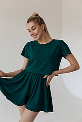 Жіноча піжама з шортами та футболкою-топом РУБЧИК СМАРАГД DC 323/324