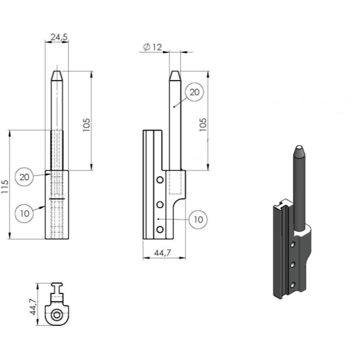 Кронштейн шарніра задньої двері, на стійку, L=105 mm Schwarzmuller