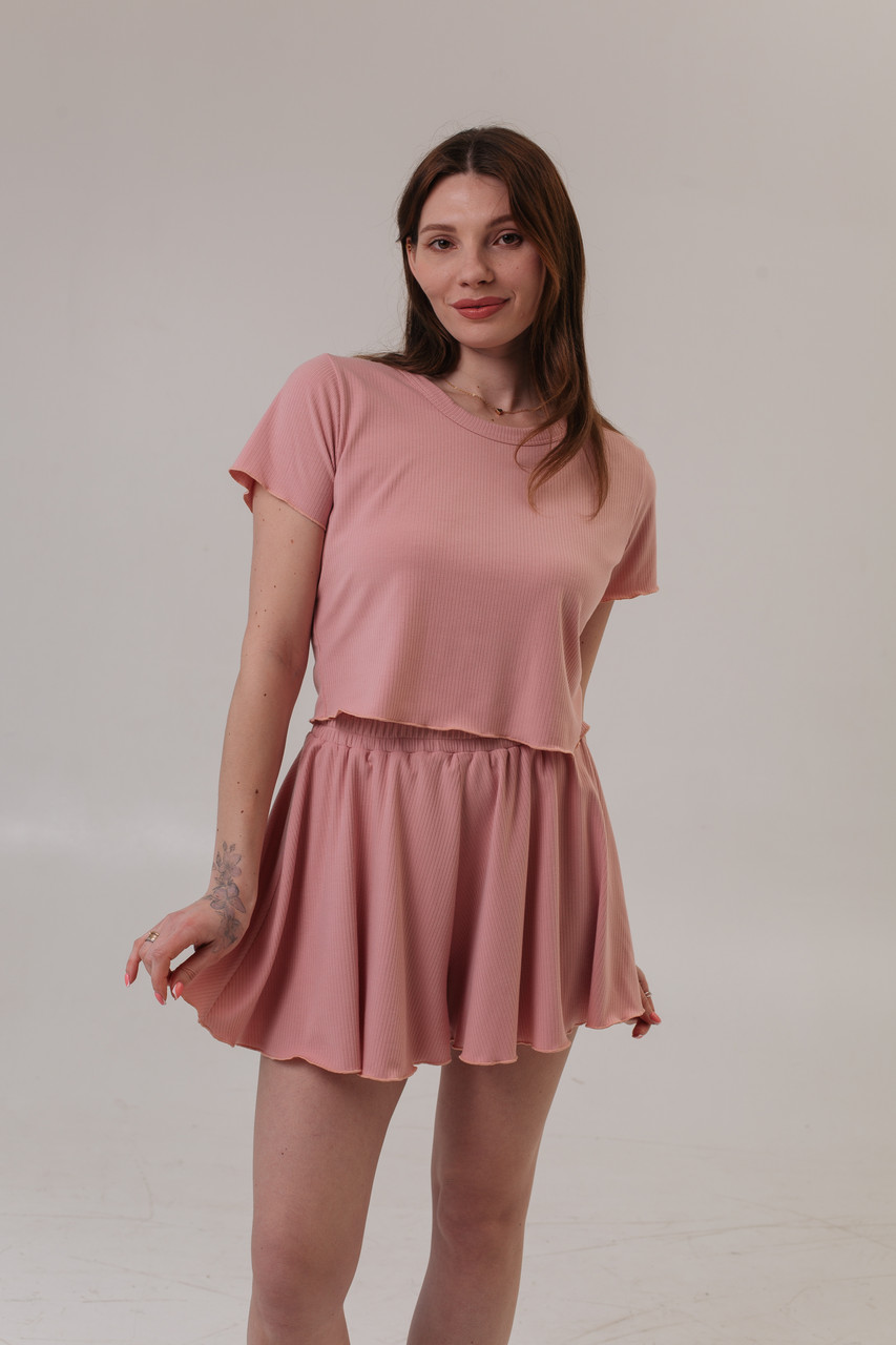 Жіноча піжама з шортами та футболкою-топом РОЖЕВА ПУДРА DC 323/324, фото 1