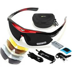 Захисні тактичні окуляри RockBros Чорні з червоним з 5 змінними лінзами та діоптрійною вставкою