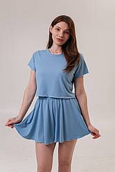 Жіноча піжама з шортами та футболкою-топом РУБЧИК СІРИЙ DC 323/324