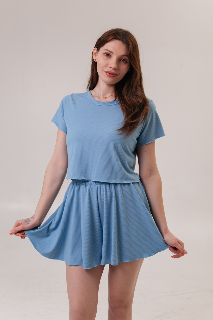 Жіноча піжама з шортами та футболкою-топом РУБЧИК СІРИЙ DC 323/324, фото 1