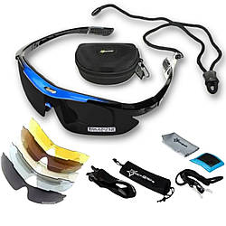 Захисні тактичні окуляри RockBros чорні з синім з 5 змінними лінзами та діоптрійною вставкою