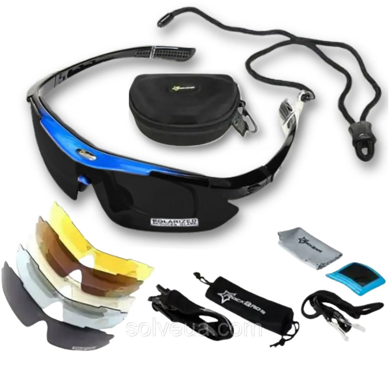 Окуляри RockBros Polarized чорні з синім із змінними лінзами (5 шт.) та вставкою для діоптрій solve, фото 1