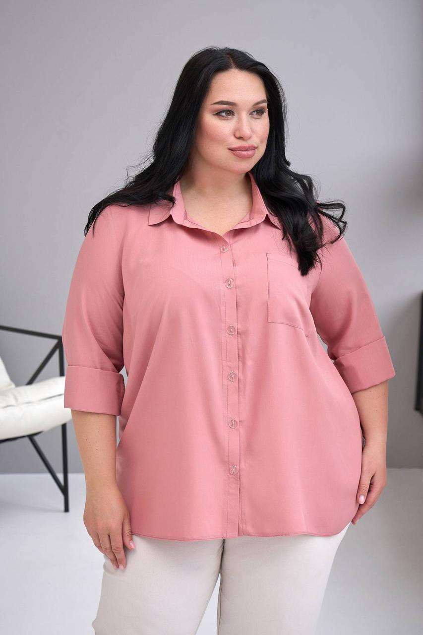Сорочка жіноча батал великих розмірів 56-60 з бавовни рожева