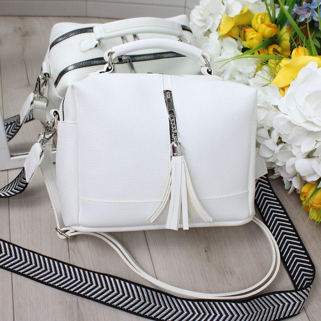 Біла жіноча сумка валізка з двома ременями невелика сумочка красива шкірзам, фото 1