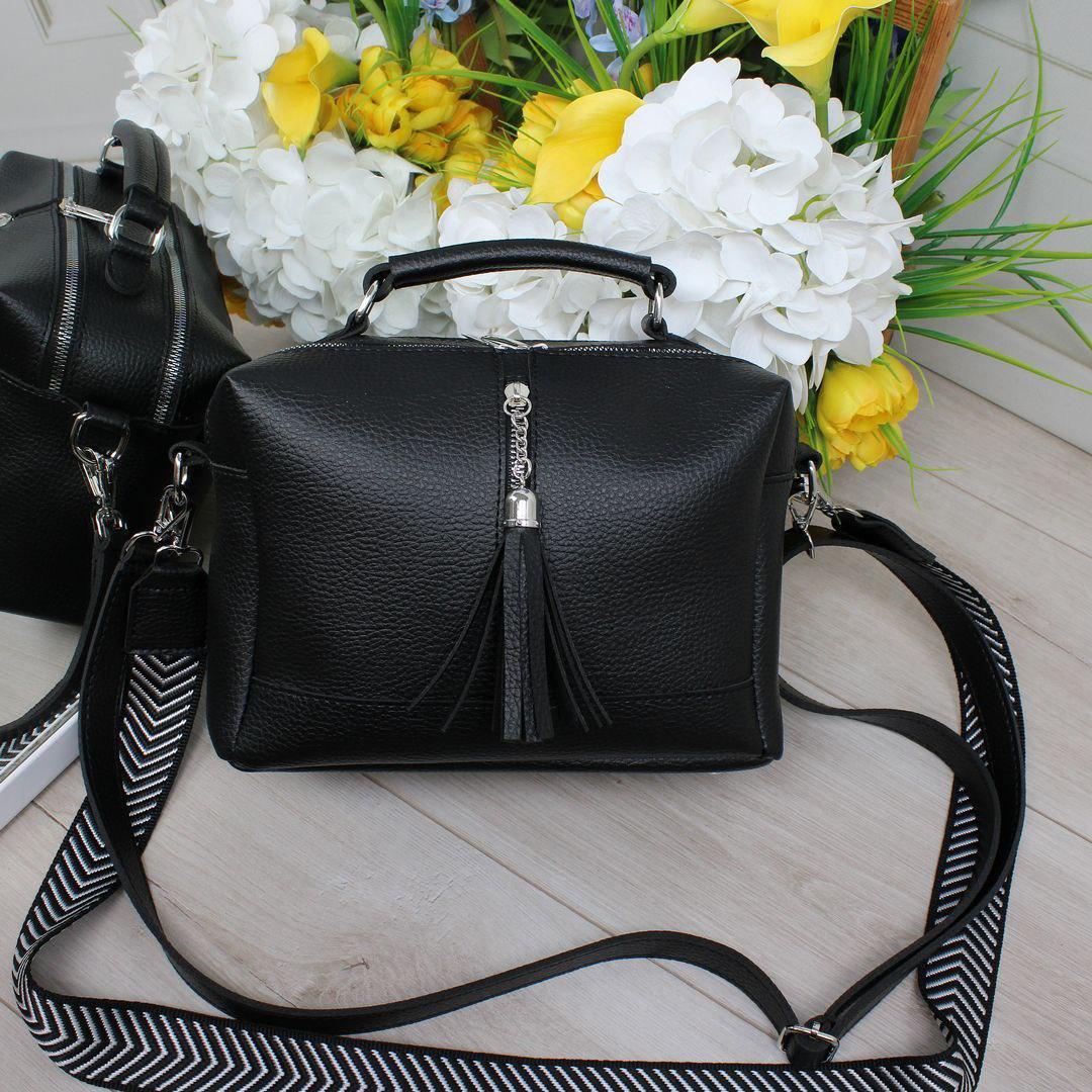 Чорна жіноча сумка валізка з двома ременями невелика сумочка через плече красива шкірзам, фото 1