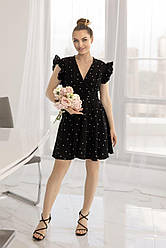 Жіноча стильна красива легка літня коротка приталена сукня софт виріз V-подібний сарафан принт