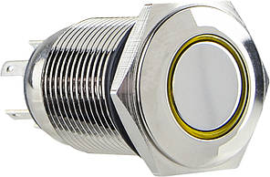 TYJ 16-261  Кнопка металева пласка з підсвічуванням, 1NO+1NC, жовта  220V.