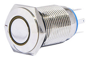 TYJ 16-362 Кнопка металева пласка з фіксац. 2NO+2NC, з підсвічуванням, жовта 220V.