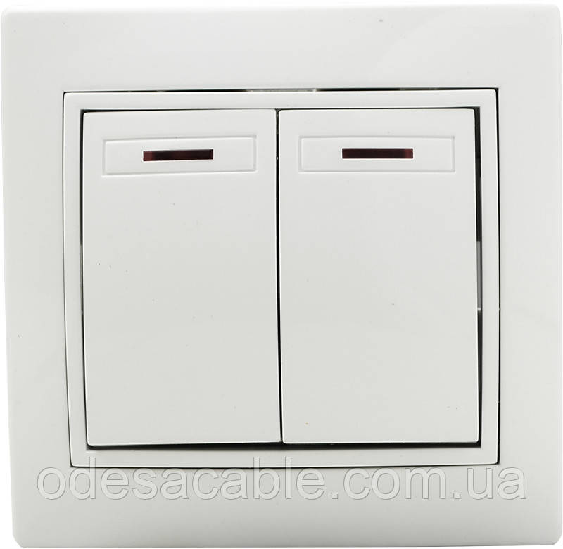 Вимикач 2-кл. з підсвічуванням BBсб10-2-1-Fl-W (білий), фото 1