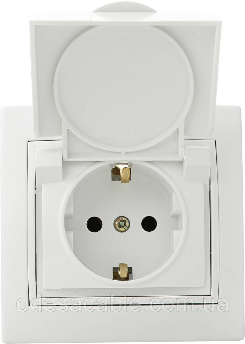 Розетка з кришкою 2Р+PE  РВбсб16-З-Fl-W (біла)