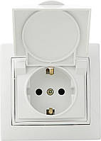 Розетка з кришкою 2Р+PE  РВбсб16-З-Fl-W (біла)