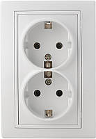 Розетка подвійна 2Р+PE  PB16/2-З-Fl-W (біла)