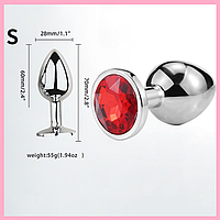 Металева анальна пробка з кольоровим кристалом, Конусна срібляста втулка 7 х 2.8 см, Інтимні іграшки