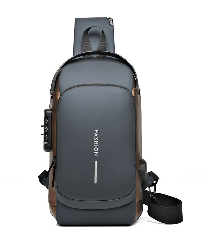 Нагрудна сумка слінг Bagsafe із портом для USB та кодовим замком, водонепроникна сіра, фото 1