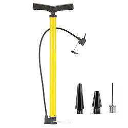 Велосипедний насос підлоговий + 3 насадки / Ручний насос для велосипеда / Велонасос