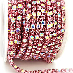 Стразовий ланцюг ss12 (3 мм) 1 м Rose АВ light pink