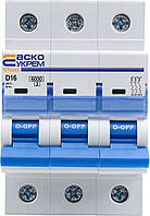 Модульний автоматичний вимикач  UTrust  3р  16А D 6kА