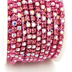 Стразовий ланцюг ss12 (3 мм) 1 м Rose АВ pink