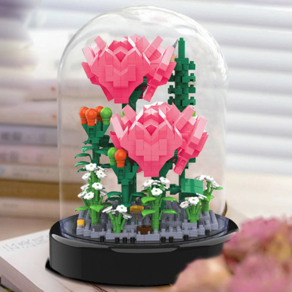 Конструктор Квіти в колбі, 15х11см, 573 деталі, Троянди / Квітка з конструктора / Дитячий конструктор квіти, фото 1