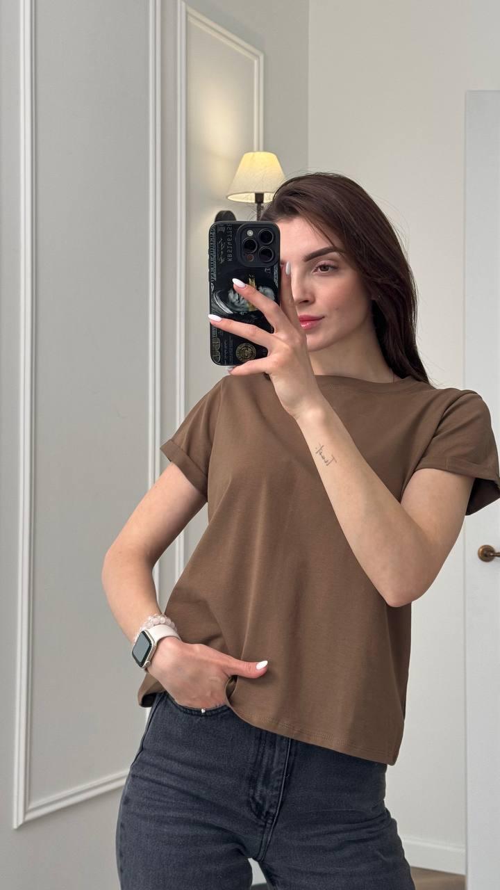 Футболка жіноча ТРИКОТАЖНА базова КОРИЧНЕВИЙ 049/21, фото 1