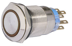 TYJ 19-372 Кнопка металева пласка з фіксац. 2NO+2NC, з підсвічуванням, жовта 220V.