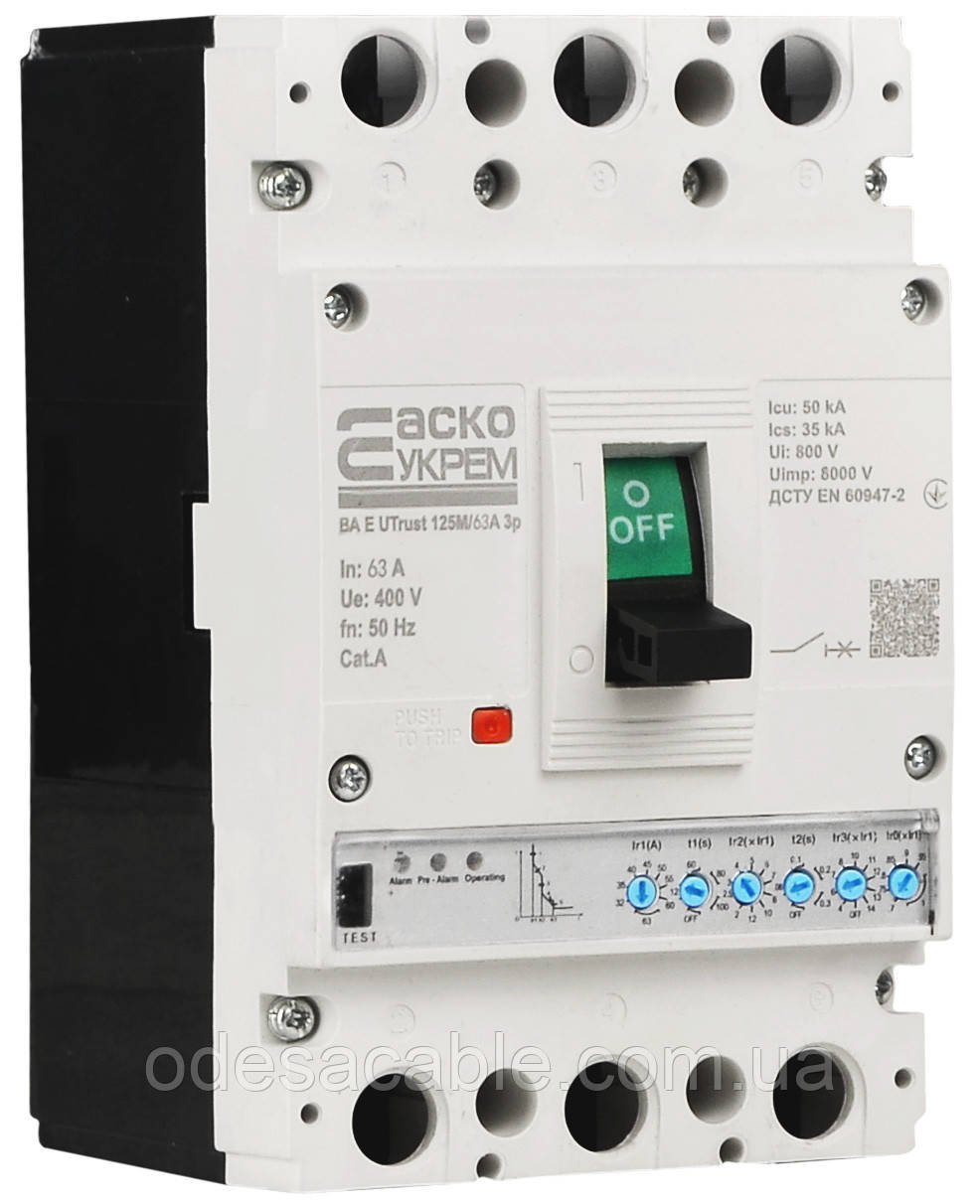 Силовий автоматичний вимикач з електронним розчіплювачем UTrust 125M/63А 3P
