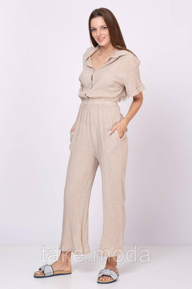 Бавовняний комбінезон із жатої тканини TAKEASY S-L Бежевий ss210860_bei_S-L