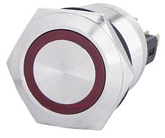 TYJ 22-371 Кнопка металева пласка з фіксац. 1NO+1NC, з підсвічуванням, червона 220V.