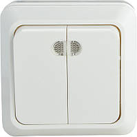 Вимикач 2-кл. з підсвічуванням  BЗ10-2-1-Ct-W (білий)