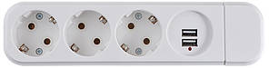 Колодка 3-місна ( 2Р+РЕ +USB) КП-З-USB-10