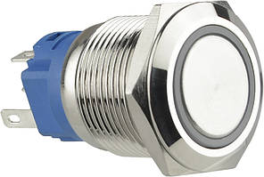 TYJ 19-271 Кнопка металева пласка з підсвічуванням, 1NO+1NC, зелена  24V.