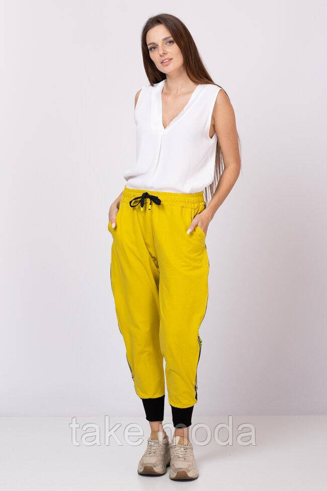 Бавовняні штани з лампасами з боків Acqua&Limone M-XL Гірчиця fw220129_mus_M-XL