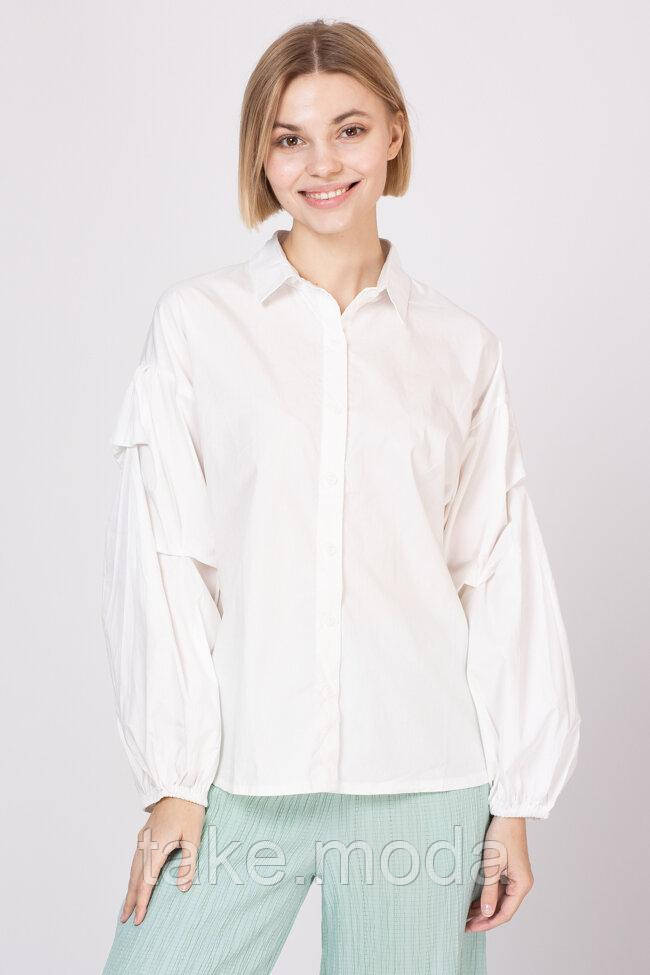 Бавовняна блуза з оригінальним рукавом Lara S-M Білий ss220046_whi_S-M