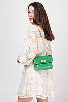 Клатч Takeasy Зелений - Італійський жіночий клатч з натуральної шкіри на ланцюжку з відкидним клапаном та поворотним замком