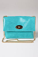 Клатч Takeasy Лазурний - Італійський жіночий клатч з натуральної шкіри на ланцюжку з відкидним клапаном та поворотним замком