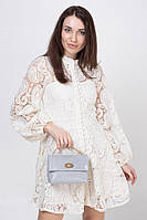 Клатч Takeasy Сірий - Італійський жіночий клатч із натуральної шкіри на ланцюжку з відкидним клапаном та поворотним замком