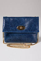 Клатч Takeasy Синій - Італійський жіночий клатч з натуральної шкіри на ланцюжку з відкидним клапаном та поворотним замком