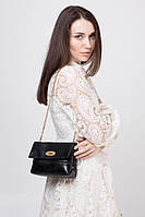 Клатч Takeasy Чорний - Італійський жіночий клатч з натуральної шкіри на ланцюжку з відкидним клапаном та поворотним замком