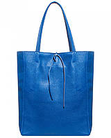 Шопер Takeasy Синій - Італійська жіноча м’яка сумка-шопер із натуральної шкіри без підкладки на блискавці з внутрішньою кишенею та