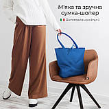 Шопер Takeasy Синій - Італійська жіноча м’яка сумка-шопер із натуральної шкіри без підкладки на блискавці з внутрішньою кишенею та, фото 4