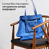 Шопер Takeasy Синій - Італійська жіноча м’яка сумка-шопер із натуральної шкіри без підкладки на блискавці з внутрішньою кишенею та, фото 5