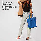 Шопер Takeasy Синій - Італійська жіноча м’яка сумка-шопер із натуральної шкіри без підкладки на блискавці з внутрішньою кишенею та, фото 6