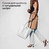 Шопер Takeasy Білий - Італійська жіноча м’яка сумка-шопер із натуральної шкіри без підкладки на блискавці з внутрішньою кишенею та, фото 6